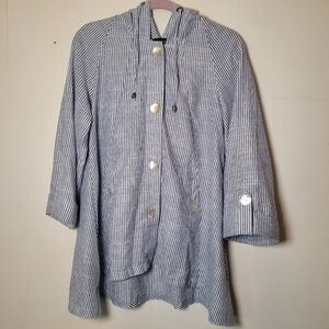 Jones New York Blue Striped Cape Jacket Linen And Cotton Size Medium